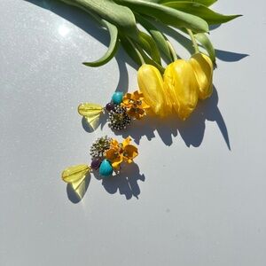 Anthropologie Yellow and Blue Floral Earrings